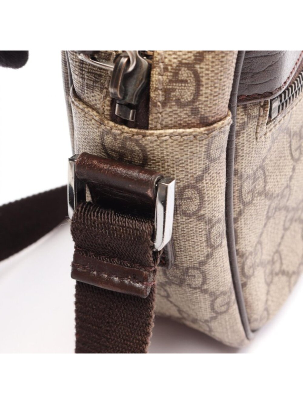 Gucci Shoulder Bag GG Plus Beige Brown Co Ting Canvas Leather Split - Picture 13 of 15